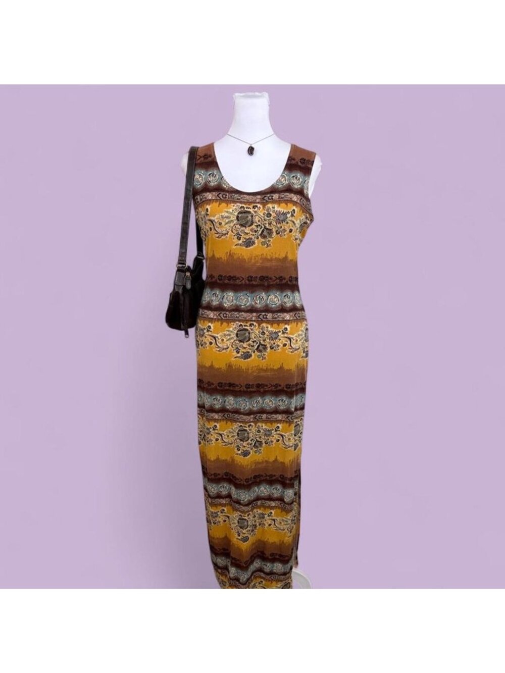 90s striped floral boho maxi dress